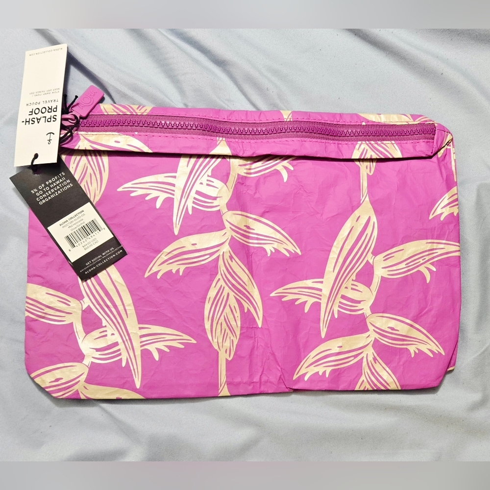 ALOHA Collection Mid Size Pouch, Heliconia Print in Glow/ Orchid
